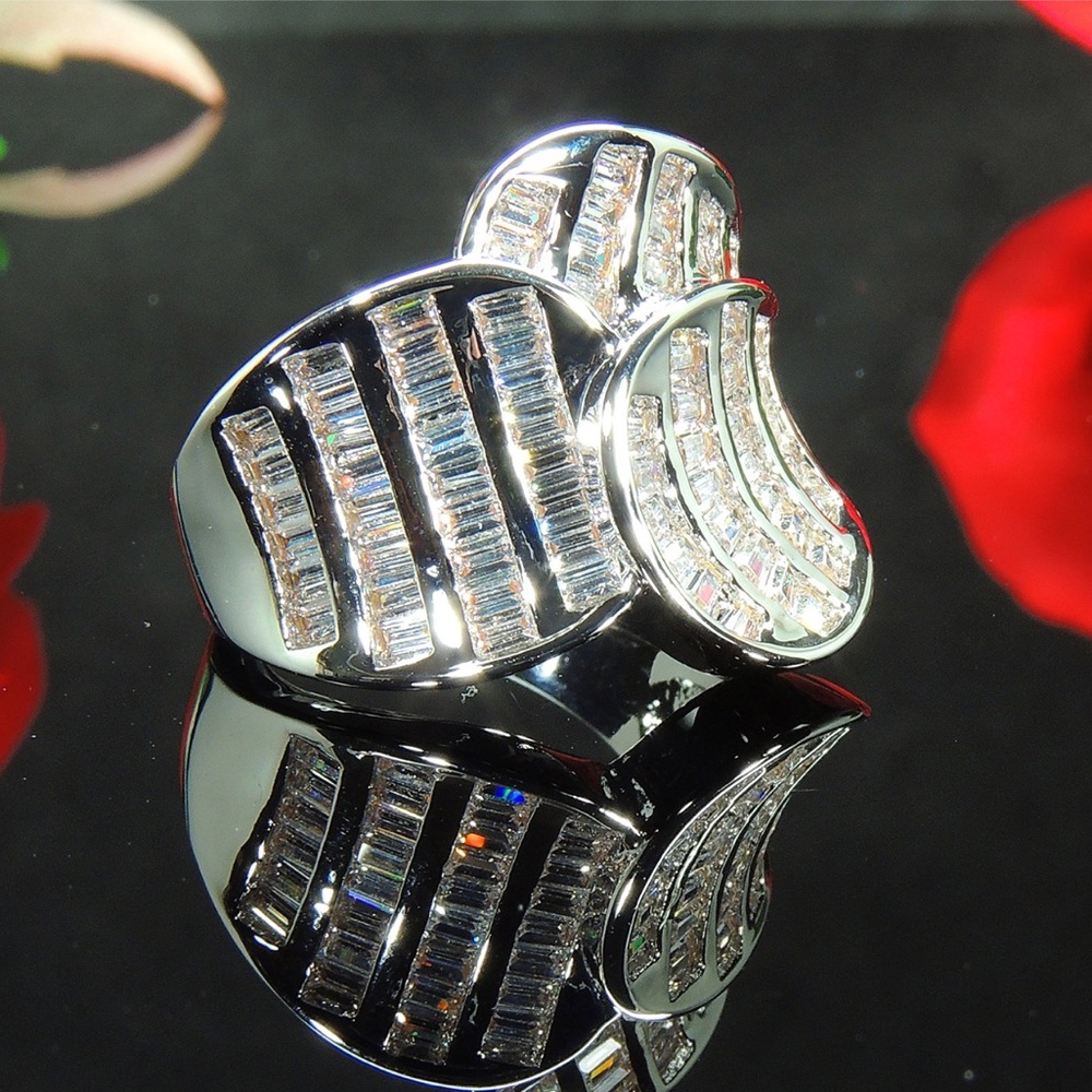 3 FOLDS CUBIC ZIRCONIA RING - Picture 3 of 7